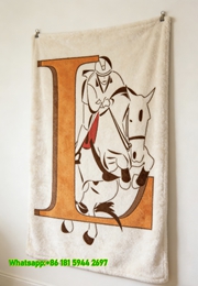 Hermes Vintage Equestrian Letter Flannel Throw Blanket Wall Hanging IMG_5464